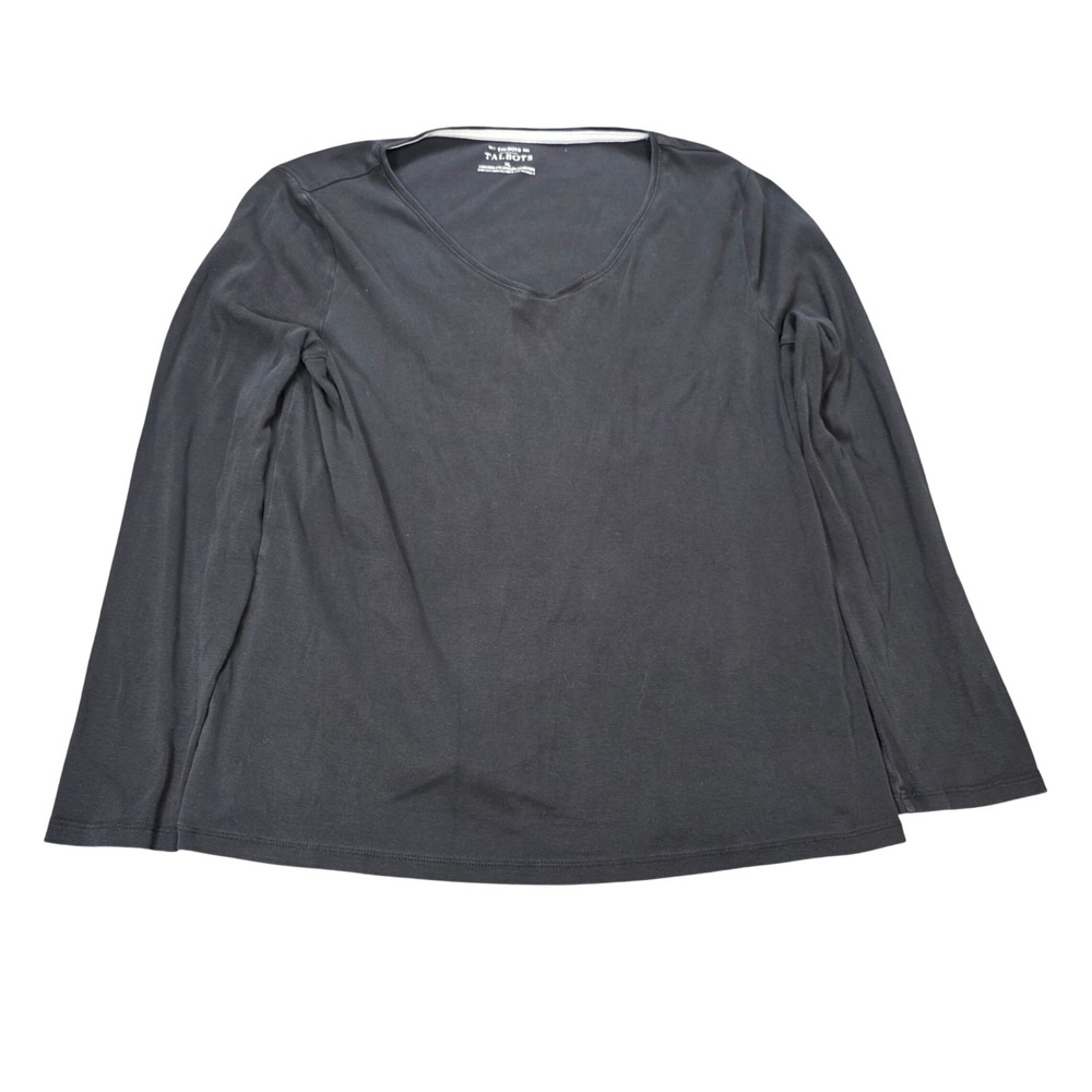 Talbots Pima Cotton V-Neck T-Shirt Women's Size XL Black Long Sleeve Basic Tee